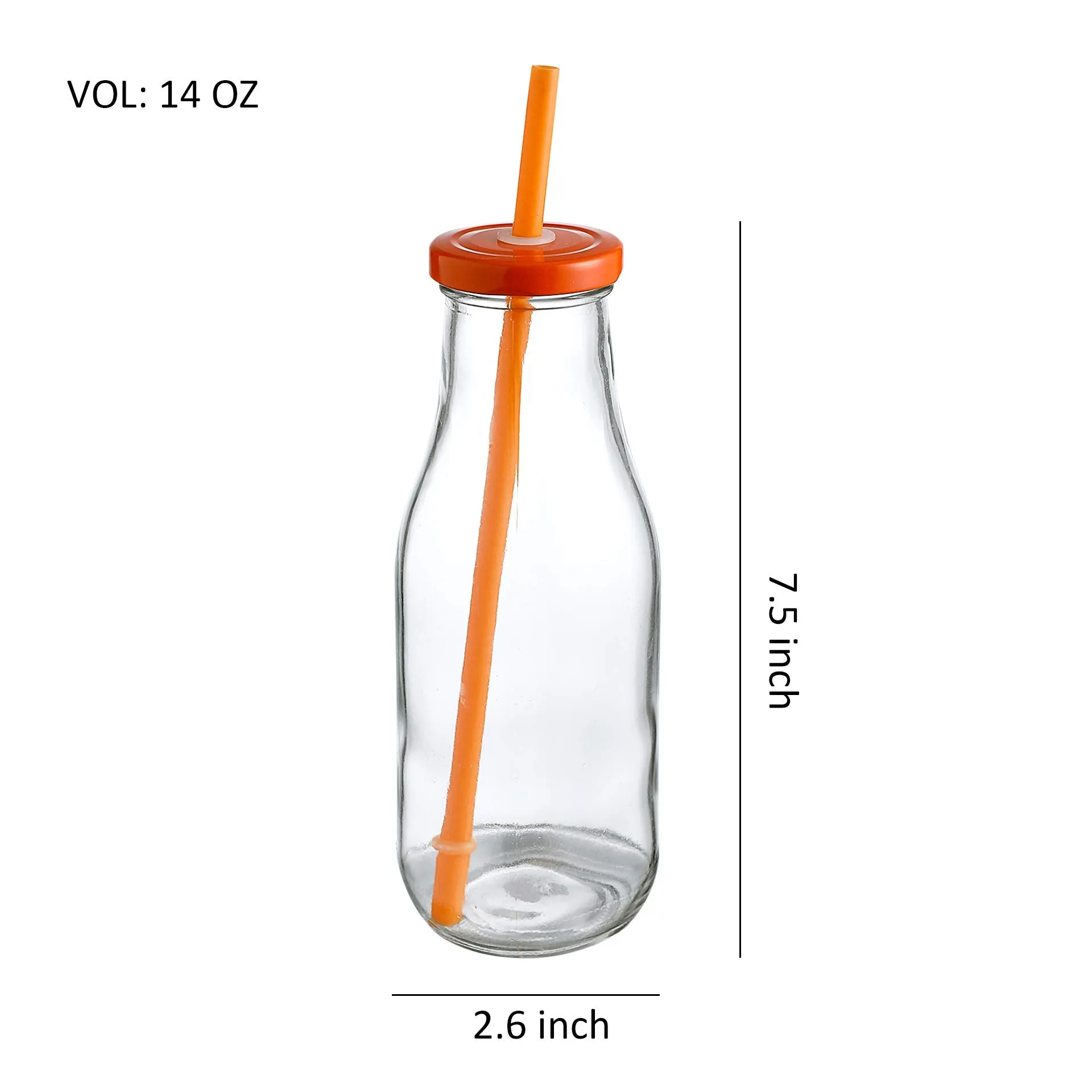 14 Oz Glass Milk Bottles with Colorful Metal Twist Lids and Straws, Reusable for Milk