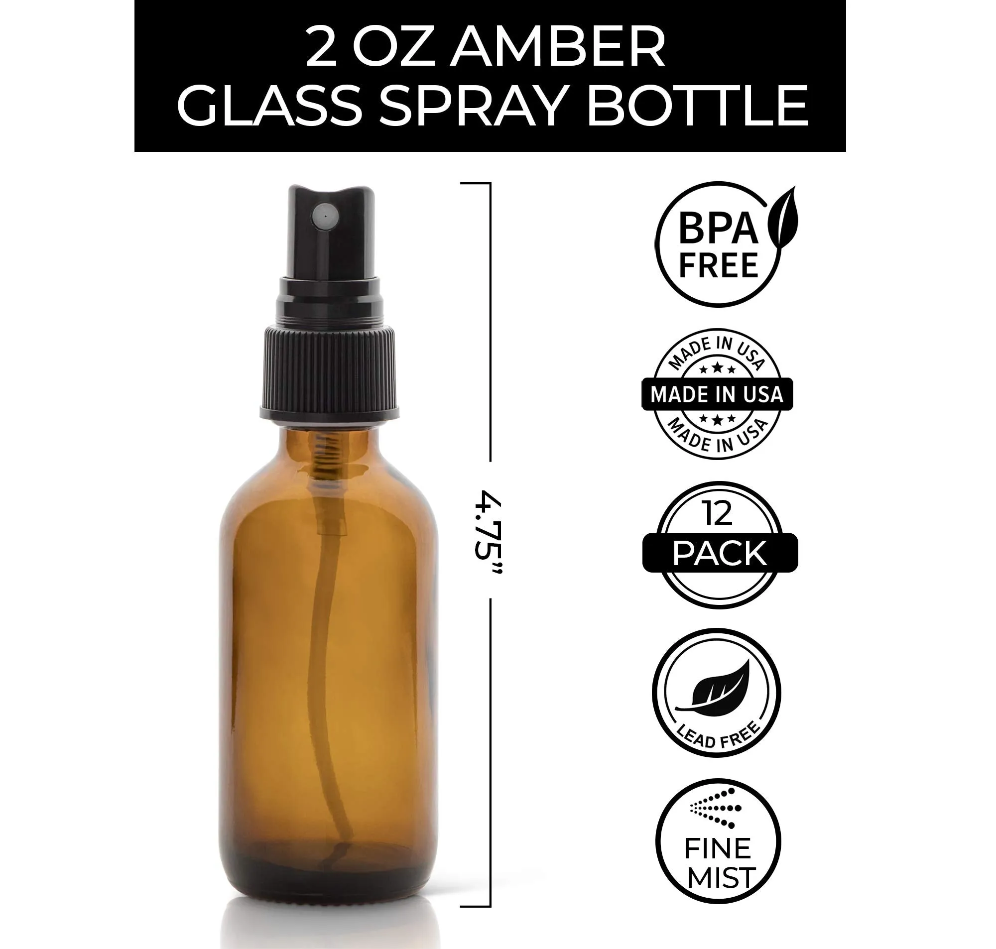 1790 Amber 2oz Small Spray Bottle, 8pk Mist Spray Bottle, Perfect Oil Bottles - BPA Free - Toxin Free - Amber Glass Bottles - Made in the USA