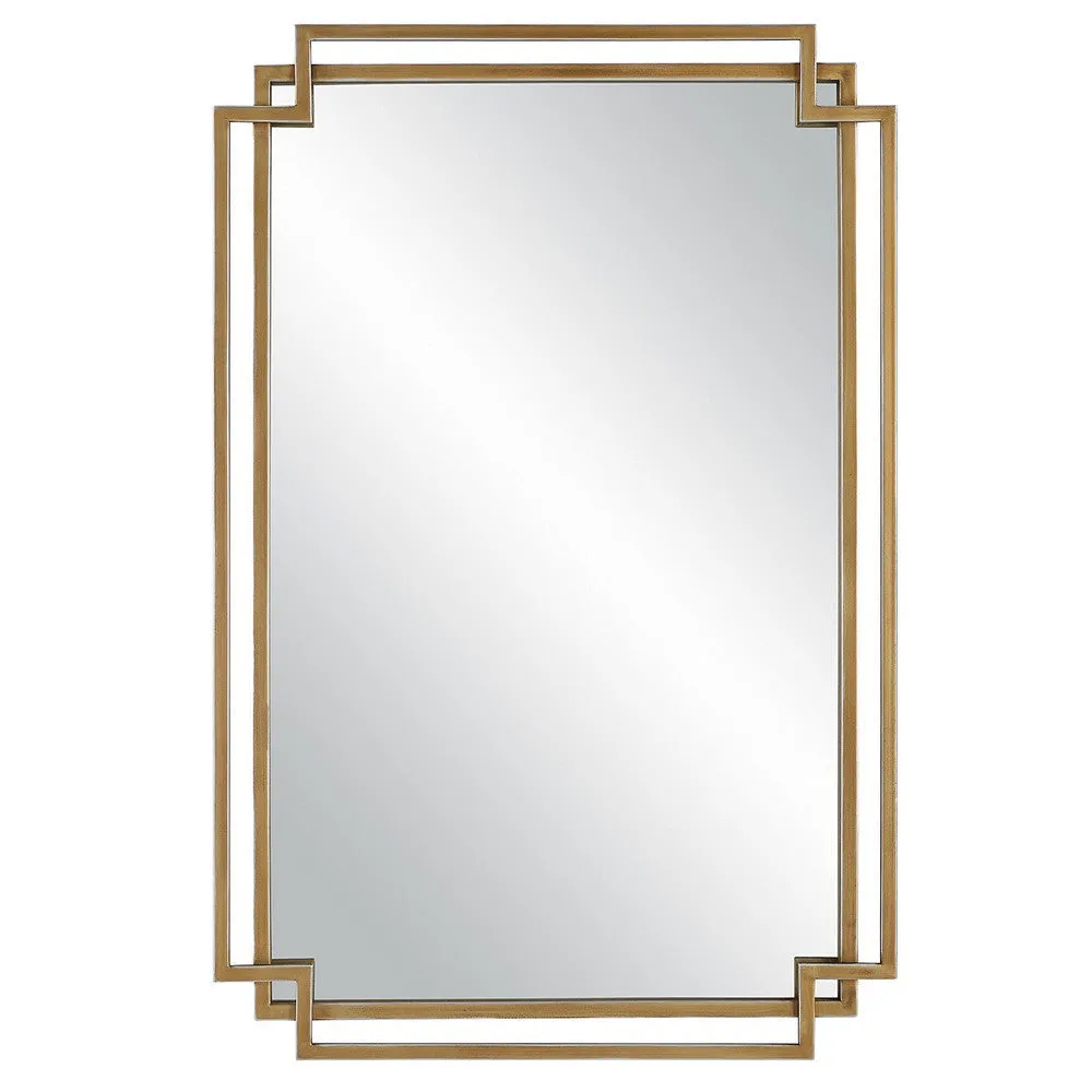 22 x 34 Rectangular Accent Mirror with Two Overlapping Frames, Brushed Gold By Casagear Home