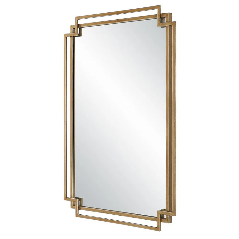 22 x 34 Rectangular Accent Mirror with Two Overlapping Frames, Brushed Gold By Casagear Home