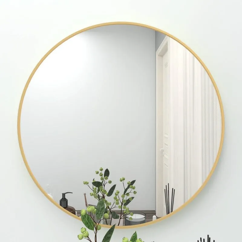 24" Round Gold Border Wall Mirror for Make Up Vanity