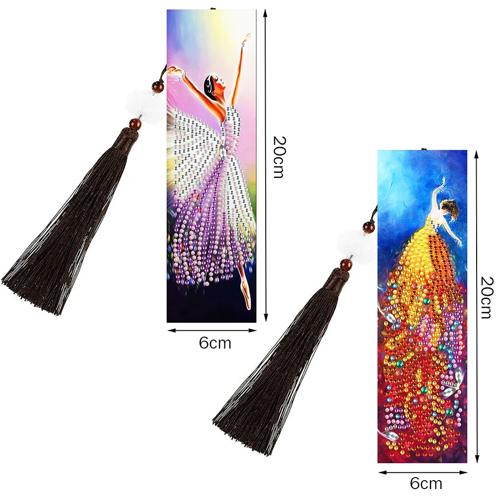 2pcs 5D DIY Diamond Painting Leather Bookmark Special-shaped Drill Tassel