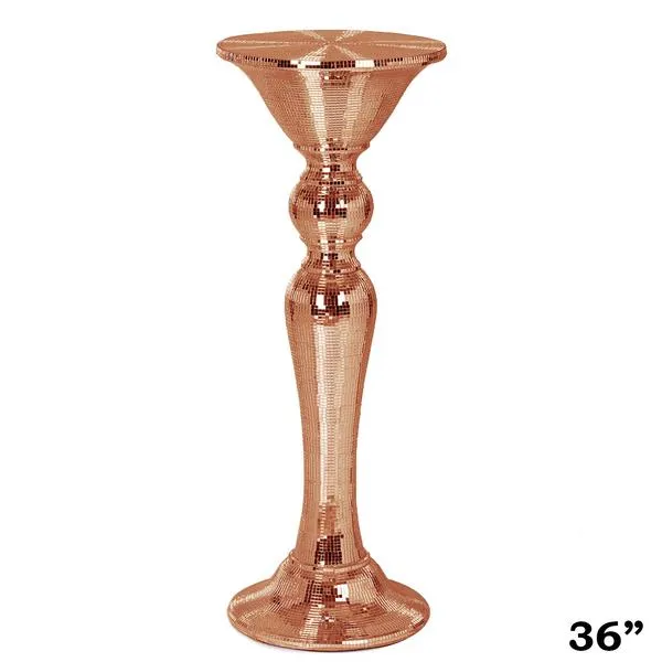 36” Rose Gold Mirror Mosaic Polystone Floor Vase Wedding Aisle Prop Party Columns