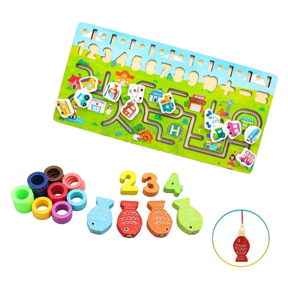 5-in-1 Multi Functional Wooden Puzzle & Numbers Board