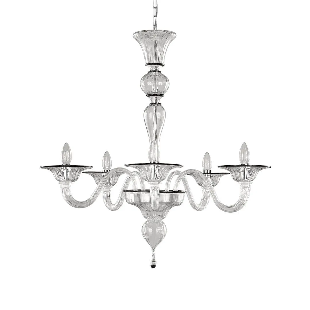 5 Light Murano Glass Chandelier with Black Accents