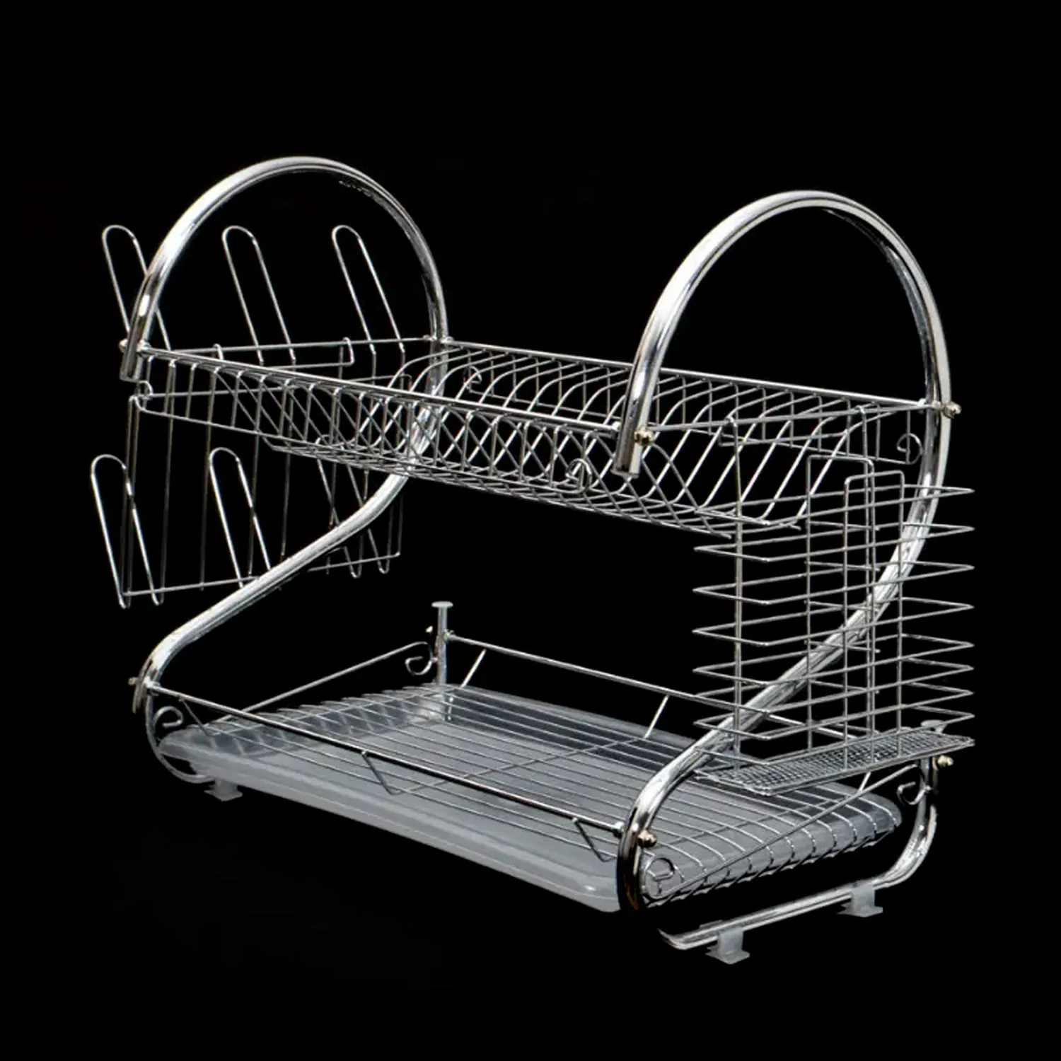 7668 Stainless Steel Drain Bowl Storage Rack Holder Plate Dish Cutlery Cup Rack with Tray Kitchen Shelf Stand