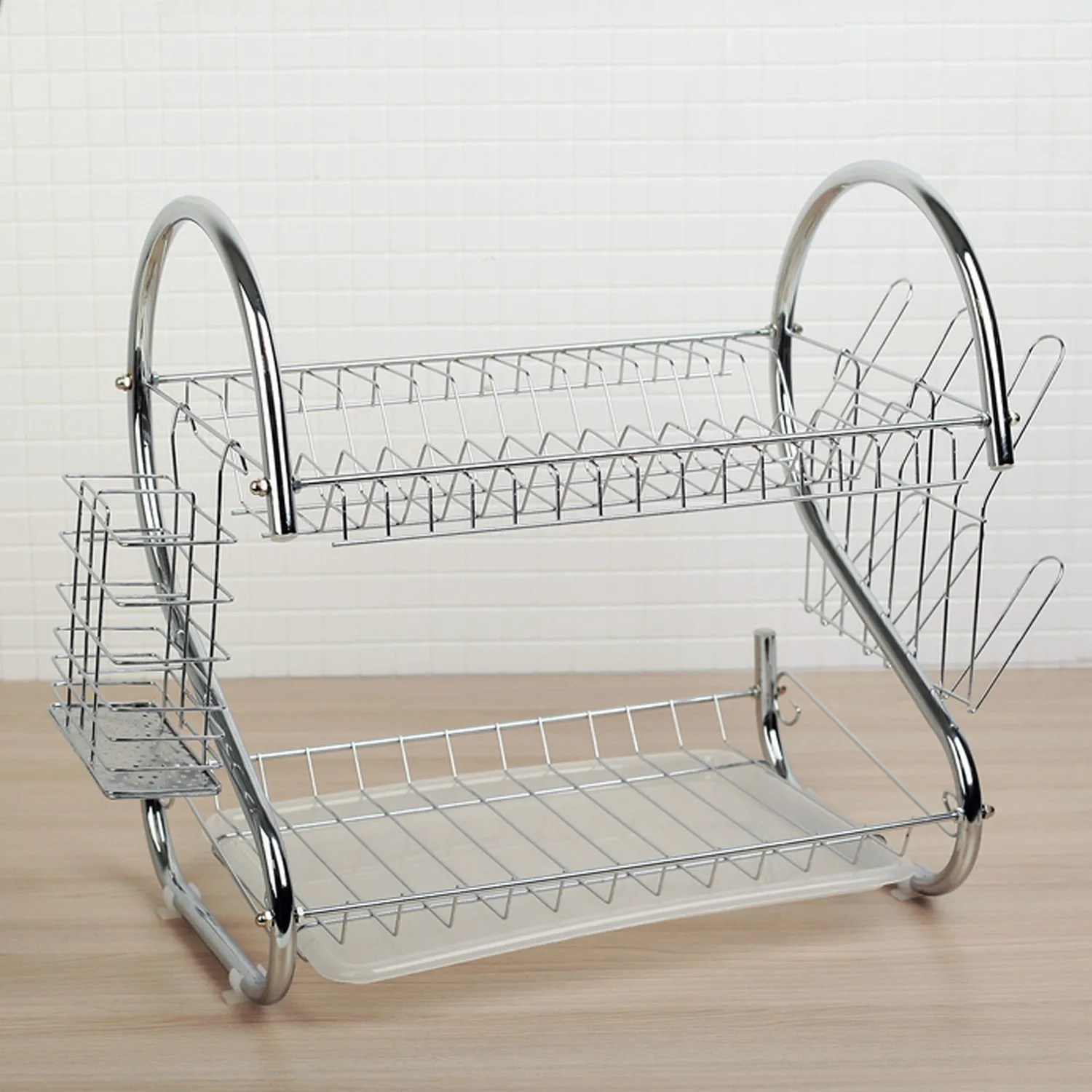 7668 Stainless Steel Drain Bowl Storage Rack Holder Plate Dish Cutlery Cup Rack with Tray Kitchen Shelf Stand