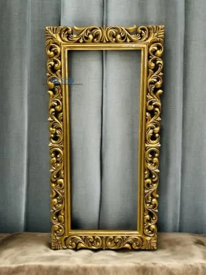 A.M INTERNATIONAL Wooden Carved Mirror Frame for Wall Decoration | Wall Mirror for Bedroom | Antique Mirror Full Length |, Wall Mount| with Our Mirror (Antique Gold, 5x2.5)