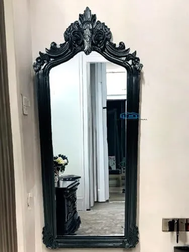 A.M INTERNATIONAL Wooden Carved Wall Mirror Frame Solid Wood, Antique Finish | with Out Mirror | Size 6 * 3 ft (Matt Black)