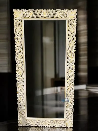 A.M INTERNATIONAL Wooden Carved Wall Mirror Frame Solid Wood, Champaign Gold Finish | with Out Mirror | Size 6 * 3 Ft - Rectangular (Champaign Gold)