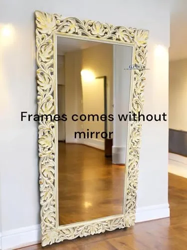 A.M INTERNATIONAL Wooden Carved Wall Mirror Frame Solid Wood, Champaign Gold Finish | with Out Mirror | Size 6 * 3 Ft - Rectangular (Champaign Gold)