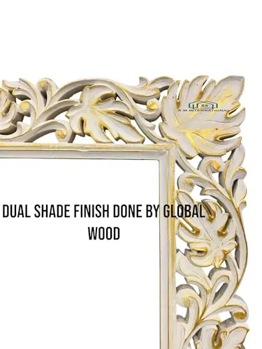 A.M INTERNATIONAL Wooden Carved Wall Mirror Frame Solid Wood, Champaign Gold Finish | with Out Mirror | Size 6 * 3 Ft - Rectangular (Champaign Gold)