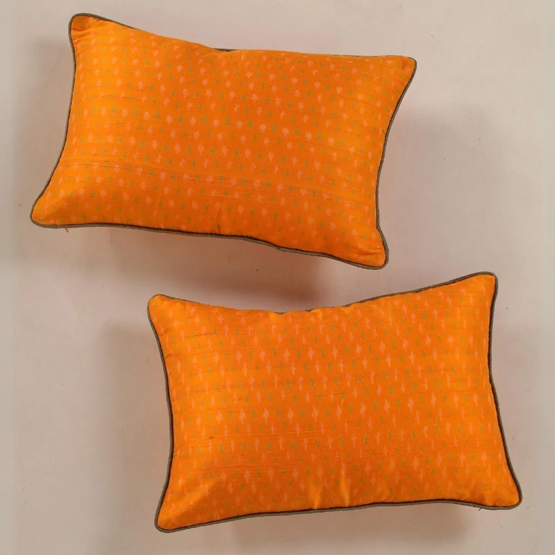 Amber Cushion Cover In Rectangle Shape Silk & Cotton | 18" x 12" | Set Of 1/2 | Handmade In India