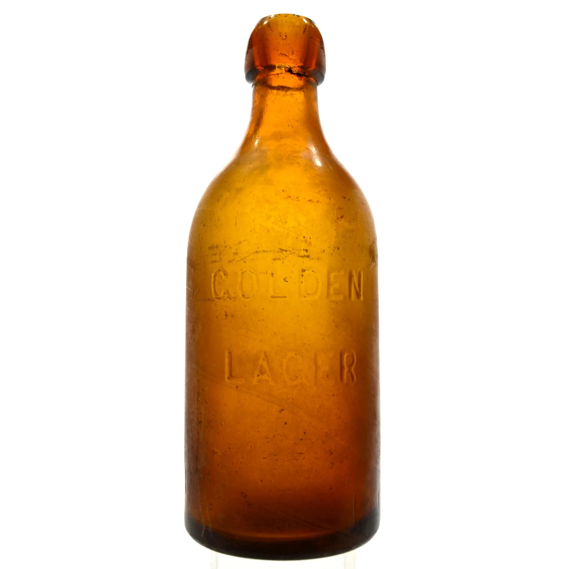 Antique BLOB BEER BOTTLE Yellow-Amber TIFFANY & ALLEN "GOLDEN LAGER" Dover, N.J.