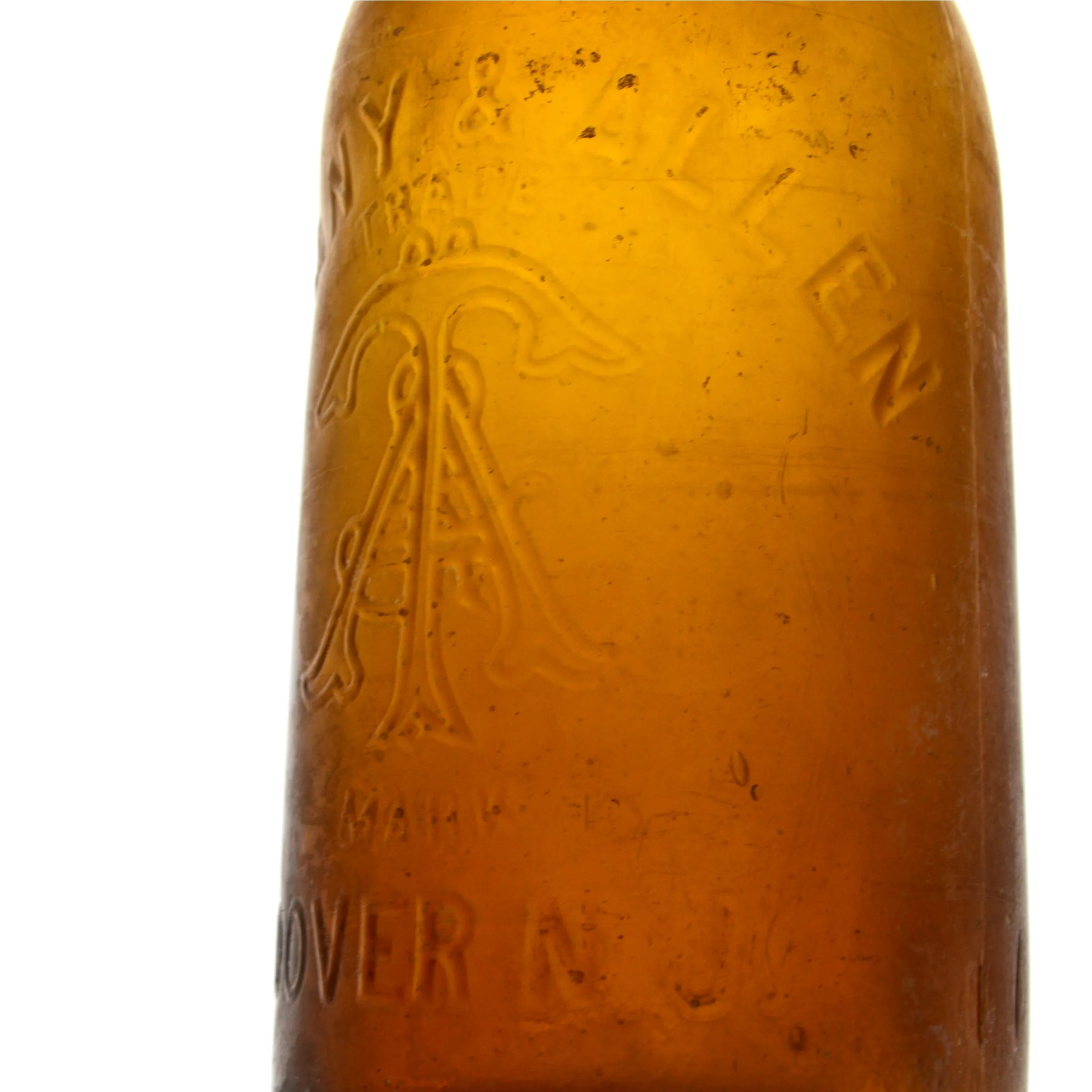 Antique BLOB BEER BOTTLE Yellow-Amber TIFFANY & ALLEN "GOLDEN LAGER" Dover, N.J.