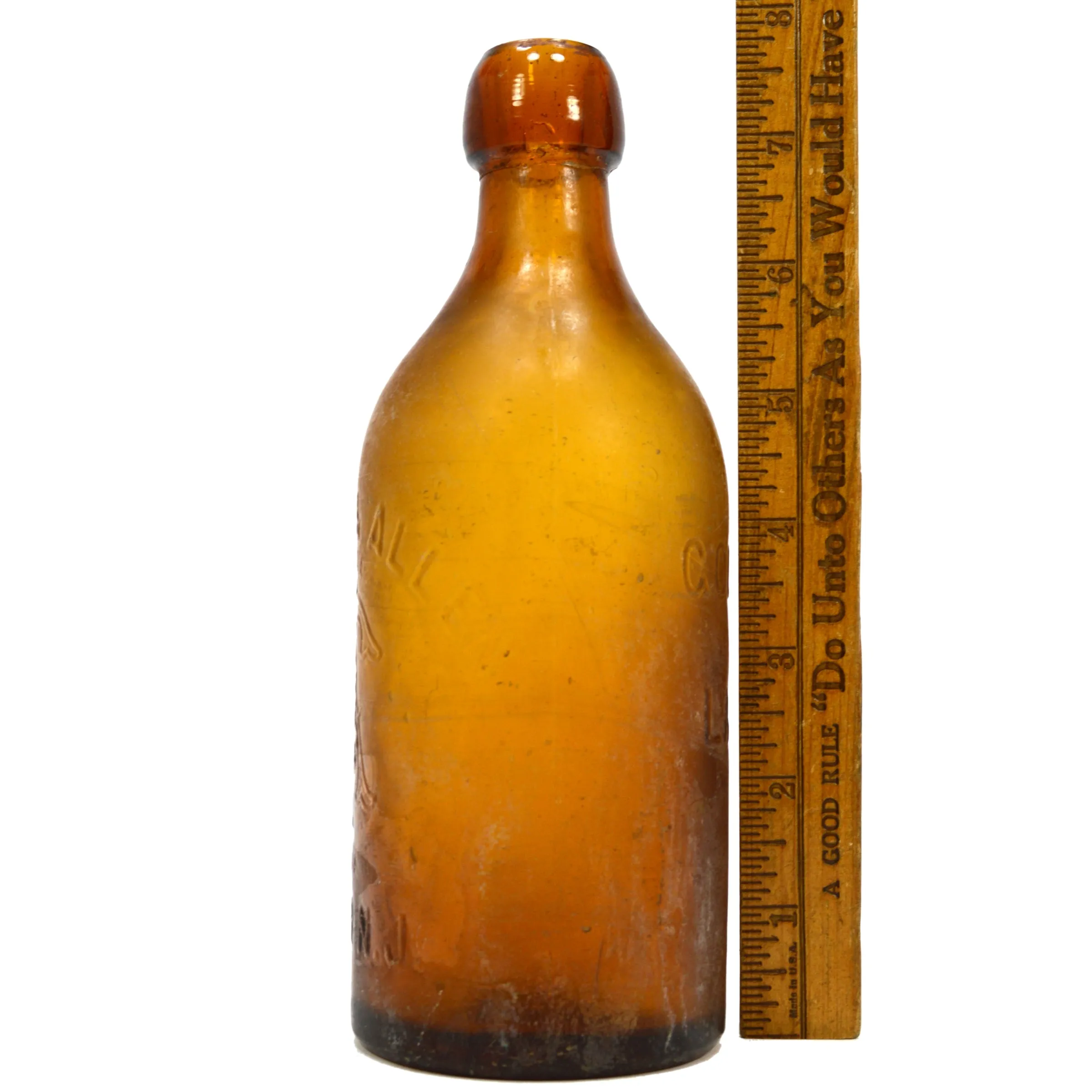 Antique BLOB BEER BOTTLE Yellow-Amber TIFFANY & ALLEN "GOLDEN LAGER" Dover, N.J.