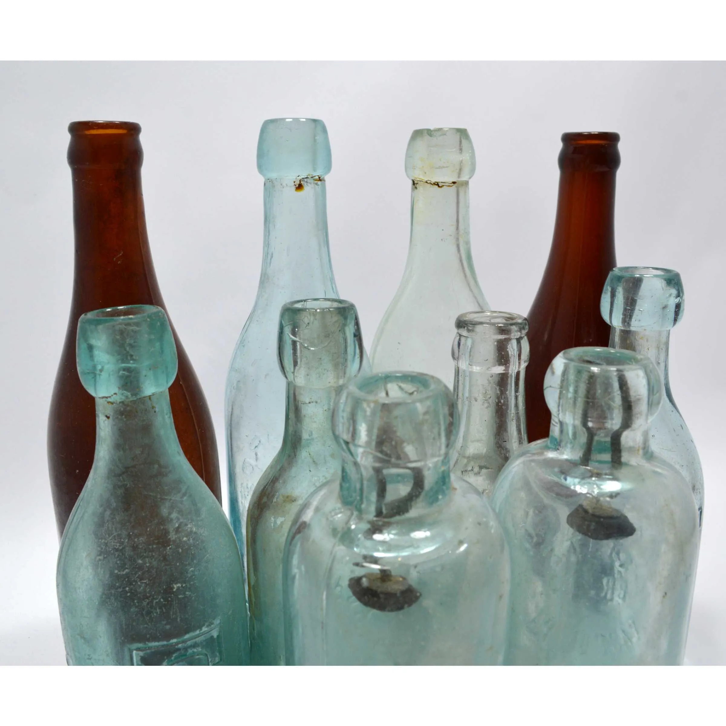 Antique BOTTLE LOT OF 10 SODA or BEER Seitz HUTCHINSON Blob-Tops NJ & PA BOTTLES