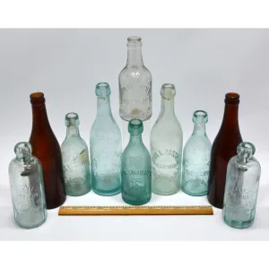 Antique BOTTLE LOT OF 10 SODA or BEER Seitz HUTCHINSON Blob-Tops NJ & PA BOTTLES