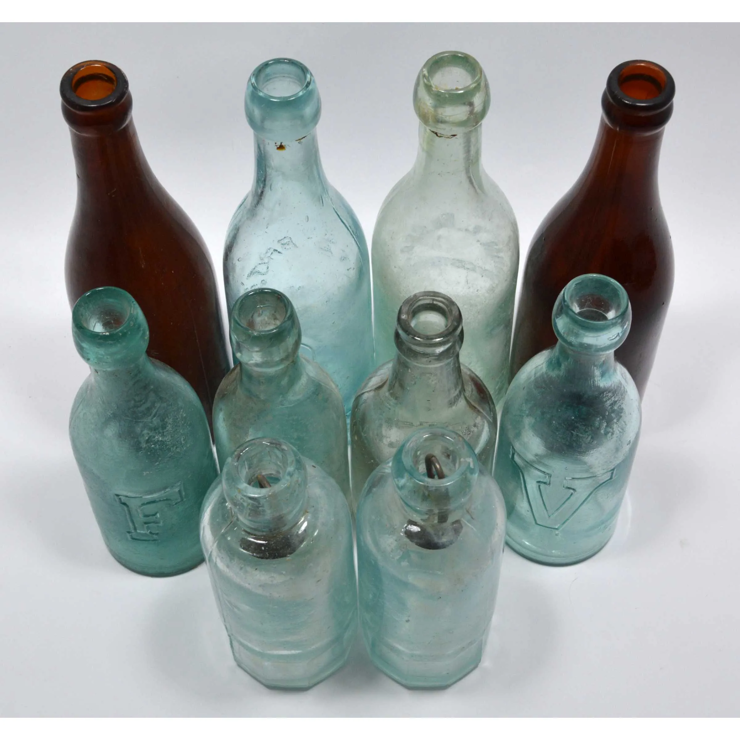 Antique BOTTLE LOT OF 10 SODA or BEER Seitz HUTCHINSON Blob-Tops NJ & PA BOTTLES