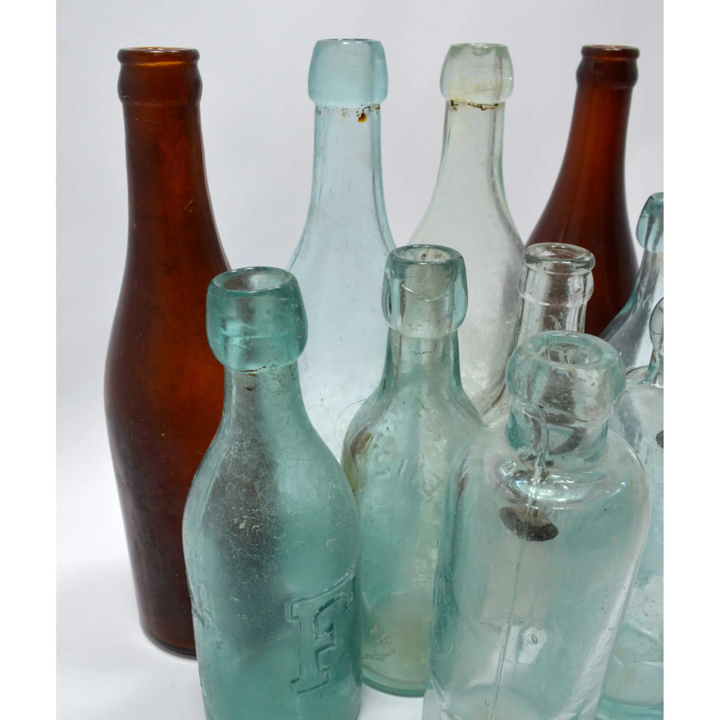 Antique BOTTLE LOT OF 10 SODA or BEER Seitz HUTCHINSON Blob-Tops NJ & PA BOTTLES