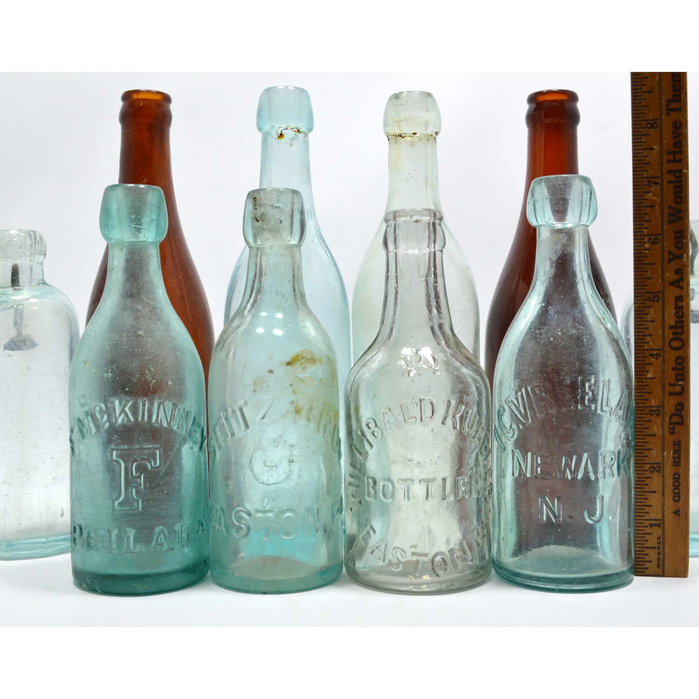 Antique BOTTLE LOT OF 10 SODA or BEER Seitz HUTCHINSON Blob-Tops NJ & PA BOTTLES