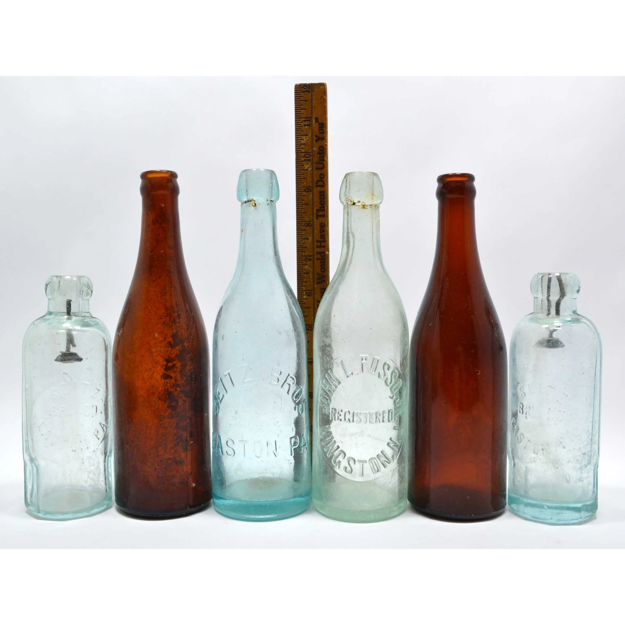 Antique BOTTLE LOT OF 10 SODA or BEER Seitz HUTCHINSON Blob-Tops NJ & PA BOTTLES