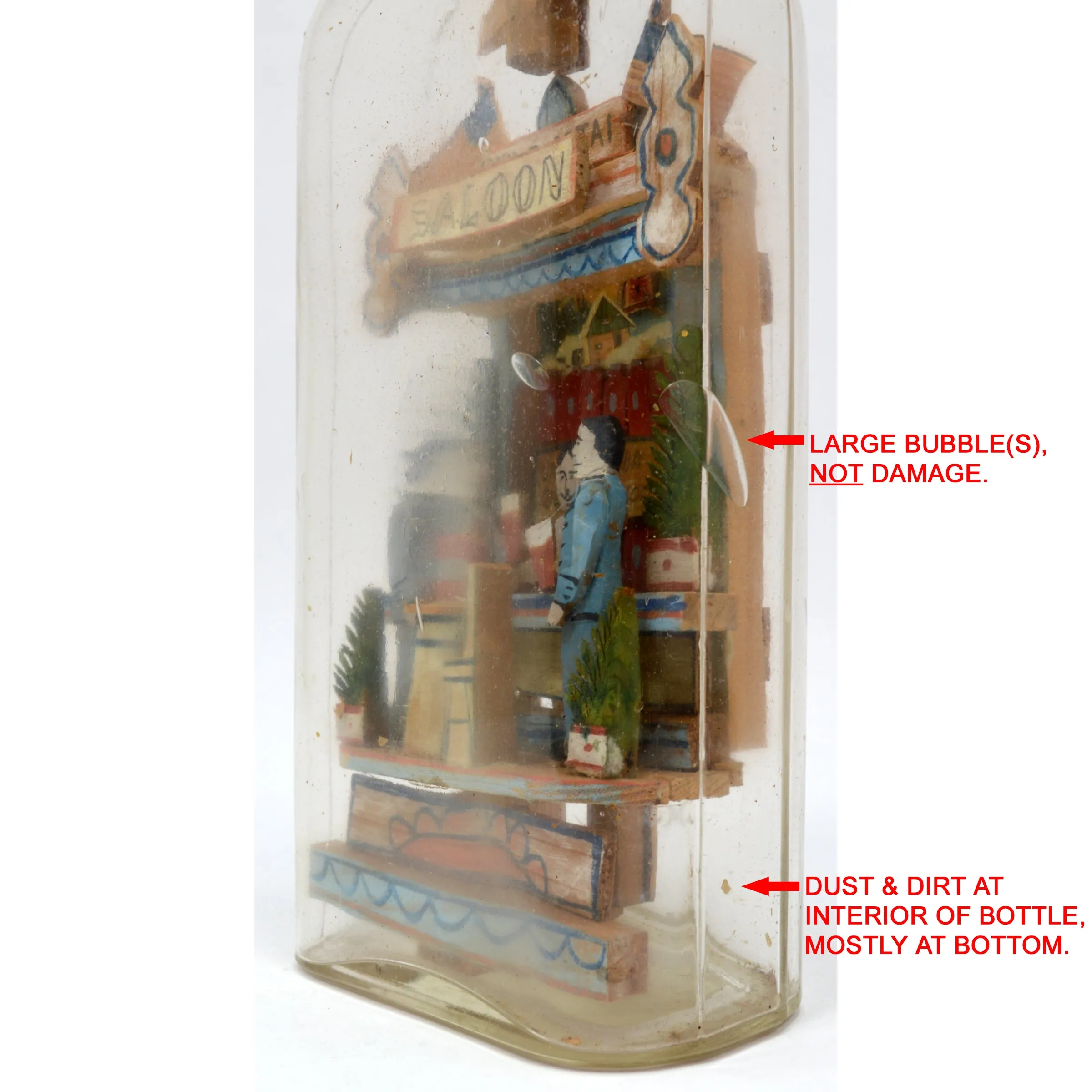 Antique UNSIGNED CARL WORNER Whimsy FOLK ART SALOON IN A BOTTLE Hidden Man RARE!