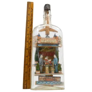 Antique UNSIGNED CARL WORNER Whimsy FOLK ART SALOON IN A BOTTLE Hidden Man RARE!