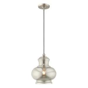 ART GLASS 1 LIGHT MINI PENDANT, BRUSHED NICKEL