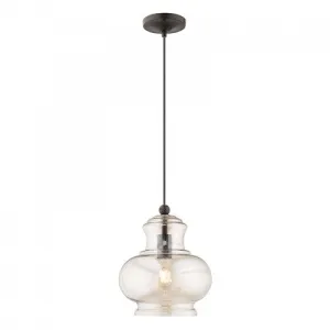 ART GLASS 1 LIGHT MINI PENDANT, ENGLISH BRONZE