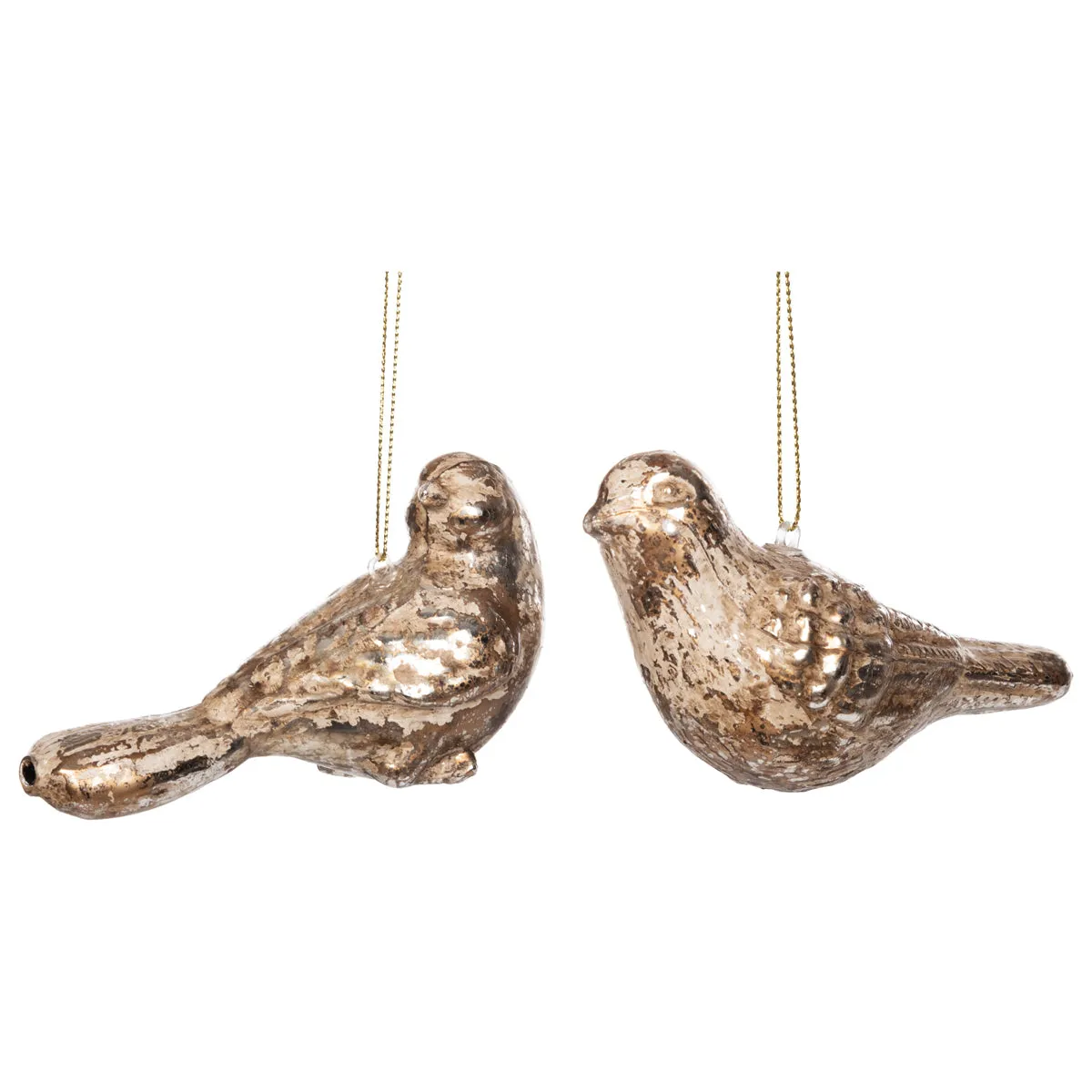 Blown Glass Bronze Shimmer Bird Ornament, Asst. of 2