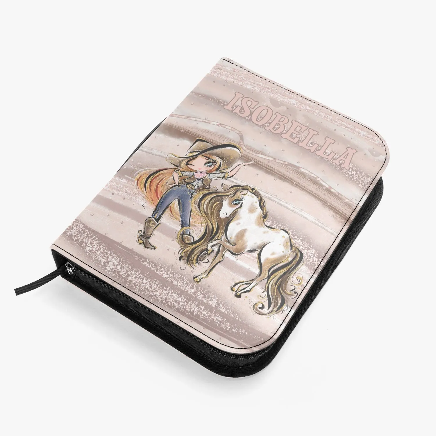 Book/ Bible Cover, Howdy, Cowgirl and Horse, Red Hair, Blue Eyes