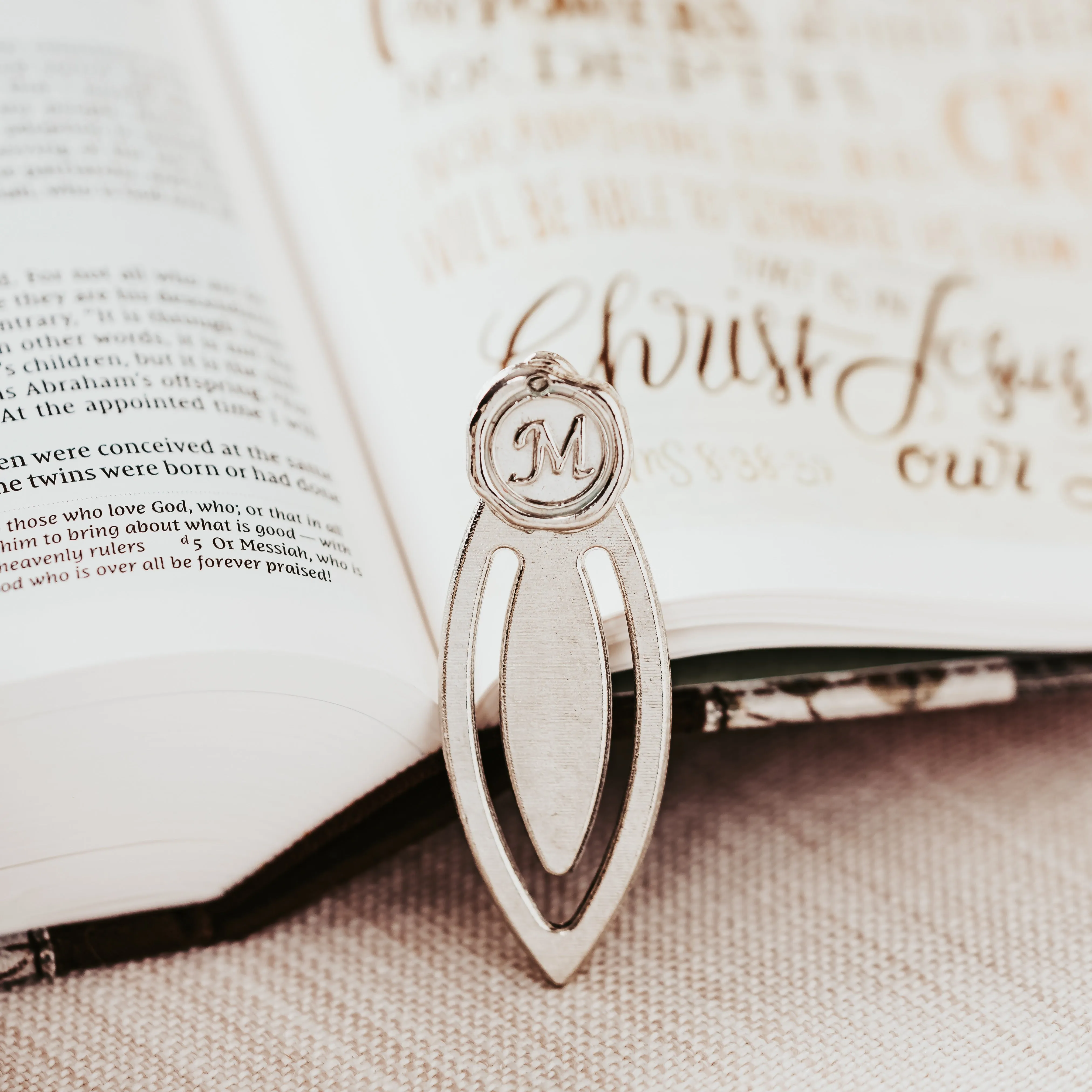 Bookmark Gifts - Monogram  Circle Small Book Clip  - Large Hope Angel Book Clip - Hook with Cross Charm