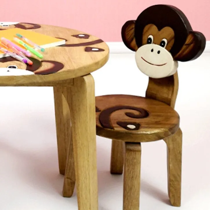 Childrens furniture Wooden Table   2 Chairs Set MONKEY Design Carved Timber Children Furniture