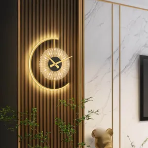 Contemporary Creative Gold Finish Frame Clock Shape LED Wall Sconce Lamp For Living Room