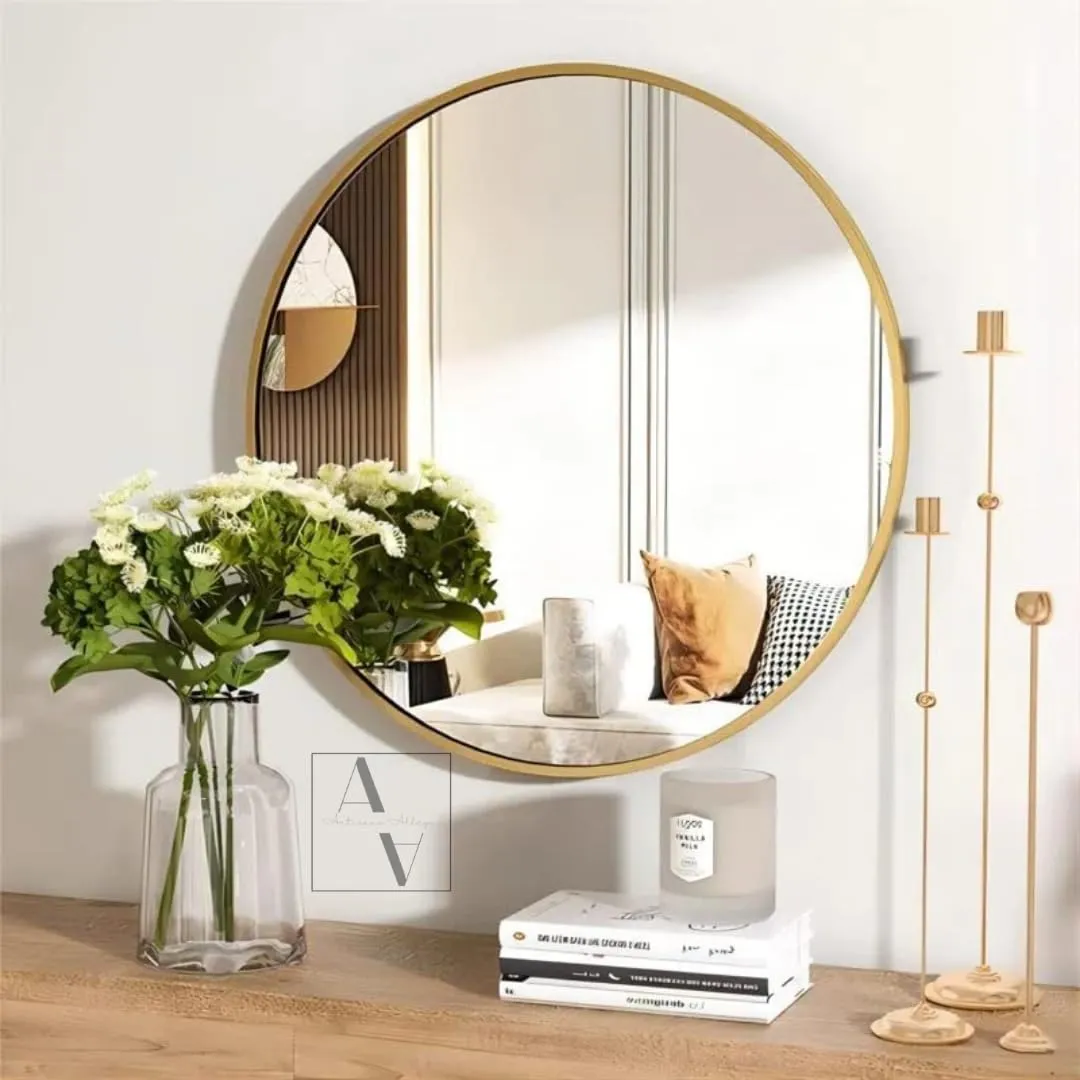 Craft2lance Metal Wall Mirror for Home Office Living Room Bedroom Wash Basin Bathroom (Gold)(24")