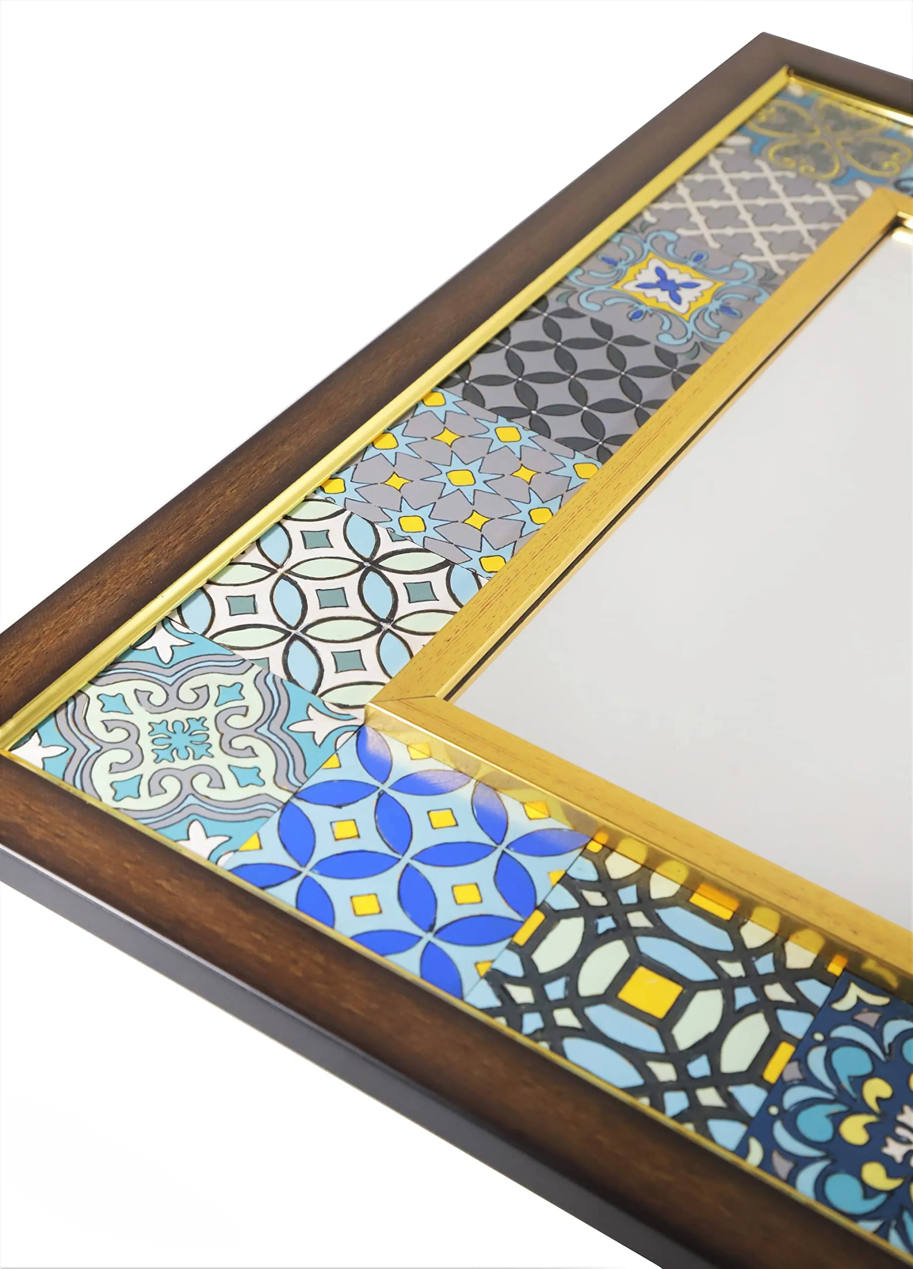 Creative Touch Hand-Painted Moroccan Tile Mirror with Wooden Frame | Wall Mounted Mirror for Home Decor,Living Room,Bedroom (Rectangular) (23x17 Inch)