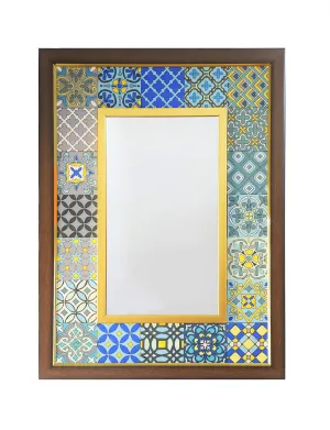 Creative Touch Hand-Painted Moroccan Tile Mirror with Wooden Frame | Wall Mounted Mirror for Home Decor,Living Room,Bedroom (Rectangular) (23x17 Inch)