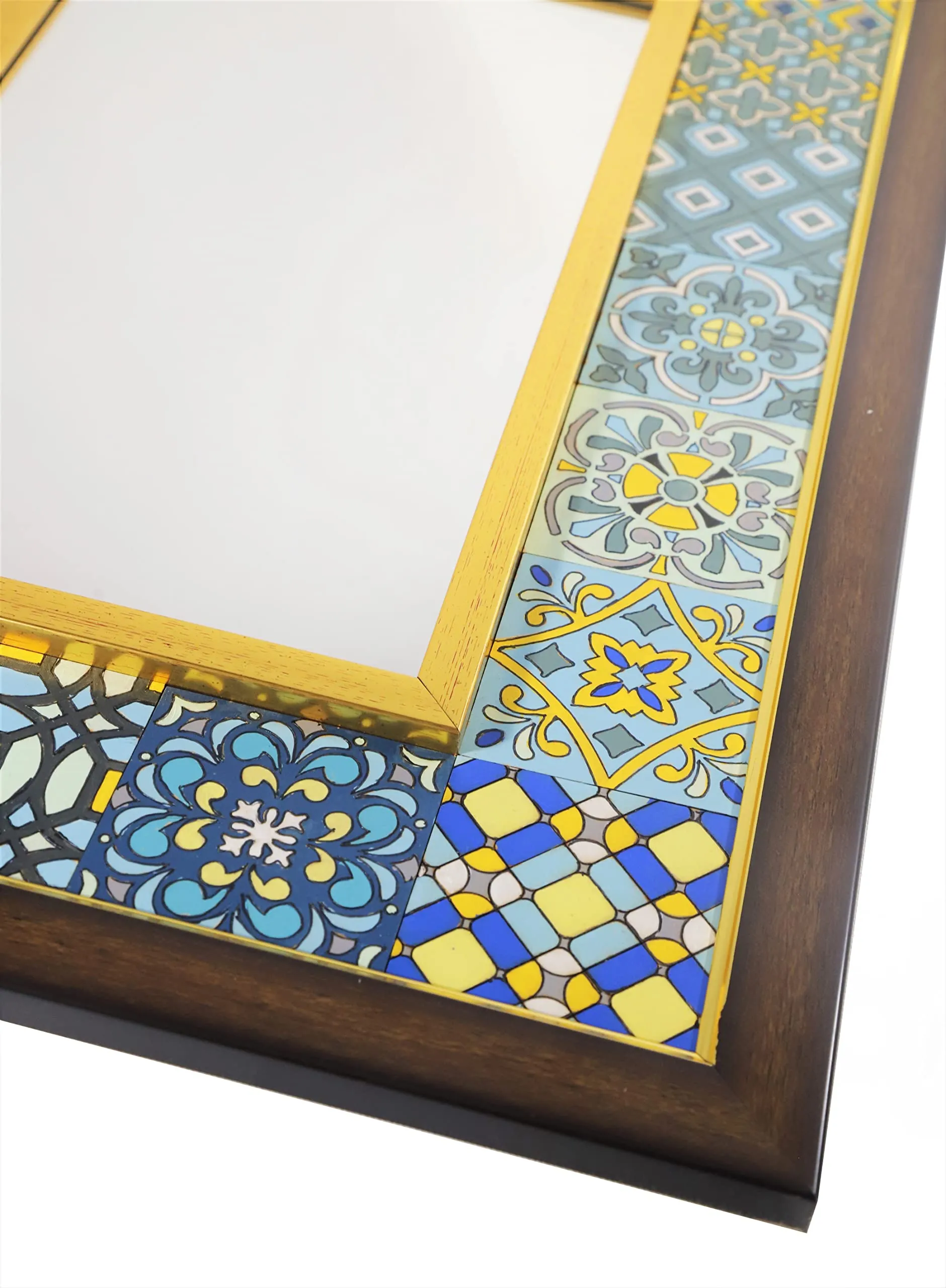 Creative Touch Hand-Painted Moroccan Tile Mirror with Wooden Frame | Wall Mounted Mirror for Home Decor,Living Room,Bedroom (Rectangular) (23x17 Inch)