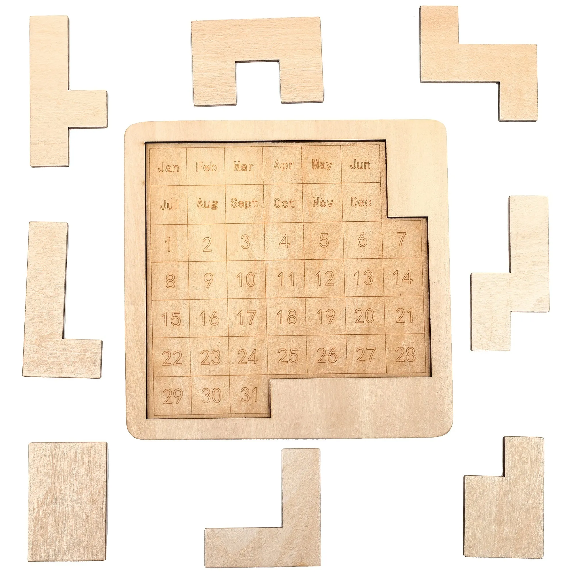 Daily Brain Teaser Wooden Calendar Puzzle with 365 Dates