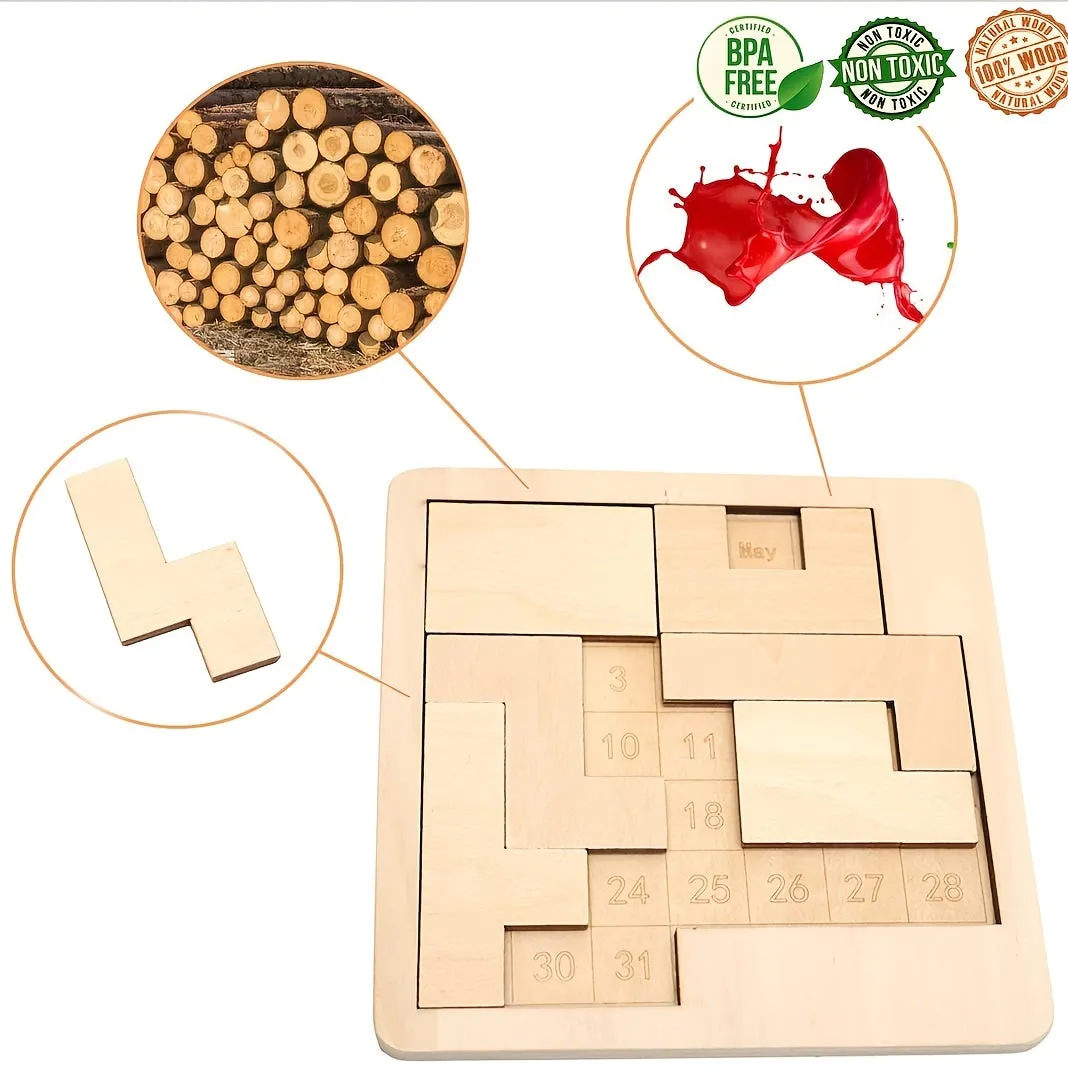 Daily Brain Teaser Wooden Calendar Puzzle with 365 Dates