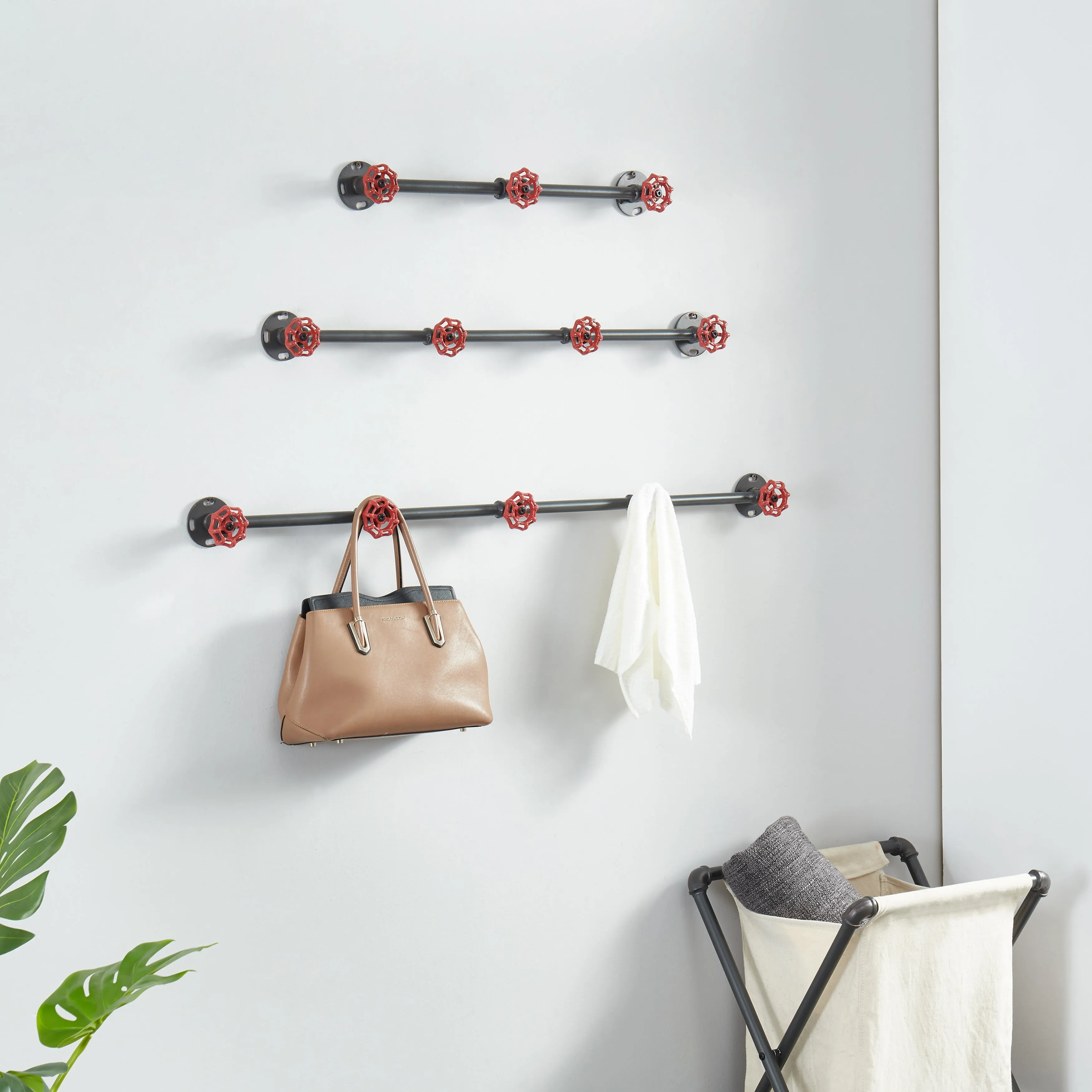 Davey Sand Black Pipe Metal and Red Water Valve Wall Mounted Coat Rack