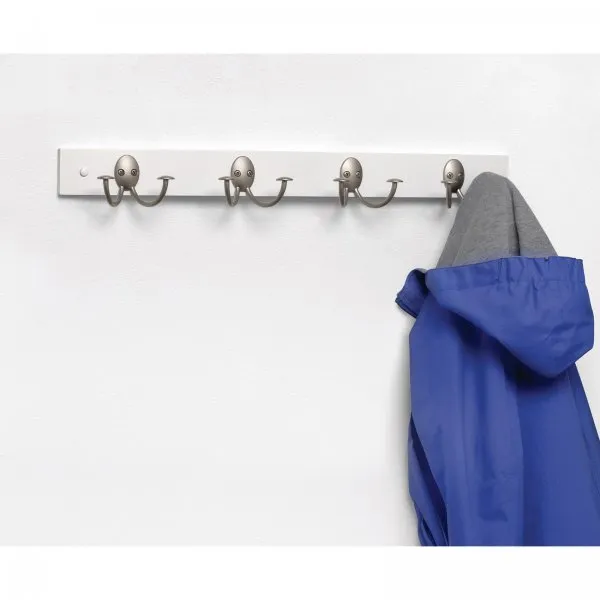 Double Hook Wood Rack - White and Nickel