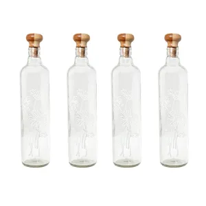 Ellementry Daisy Glass Bottle with Cork (750 ML)| Water and Milk Bottle for Fridge | Clear and Transparent Bottles for Home and Office | BPA Free | Stylish and Premium Wine Bottle- Set of 4