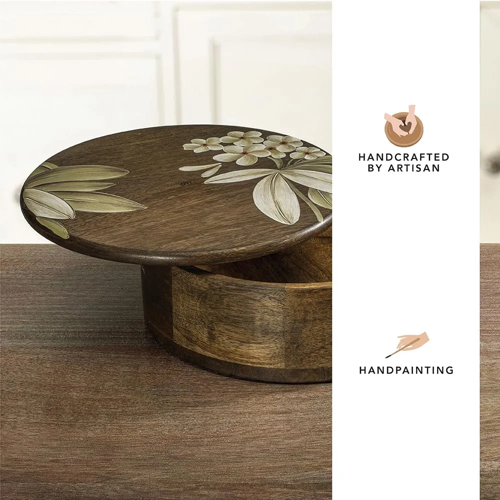 Ellementry Frangipani Wood Round Roti Box| Casserole with Wooden Lid | BPA Free | Food Grade | Serving | Easy to Carry | Kitchen Organizer And Kitchen Storage | Wooden Chapati Box