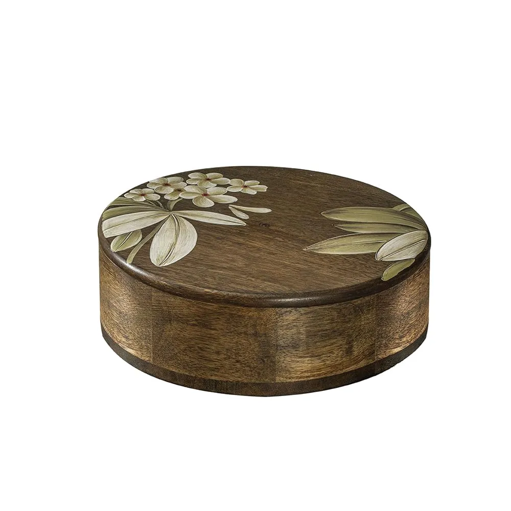 Ellementry Frangipani Wood Round Roti Box| Casserole with Wooden Lid | BPA Free | Food Grade | Serving | Easy to Carry | Kitchen Organizer And Kitchen Storage | Wooden Chapati Box