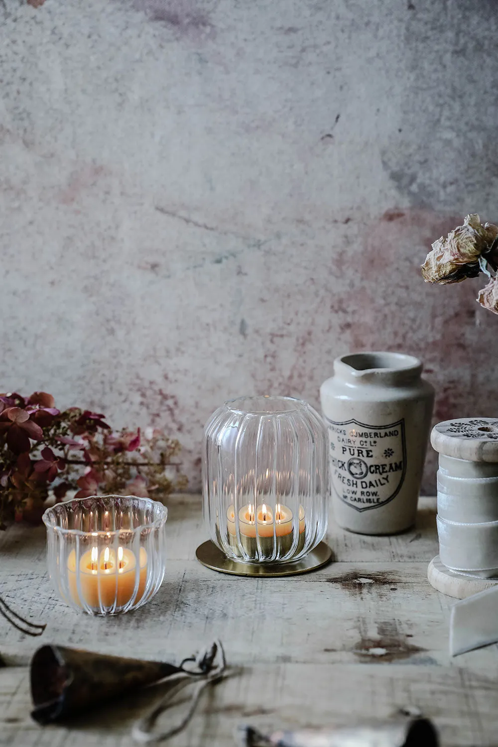 Fluted Glass Tealight Lantern