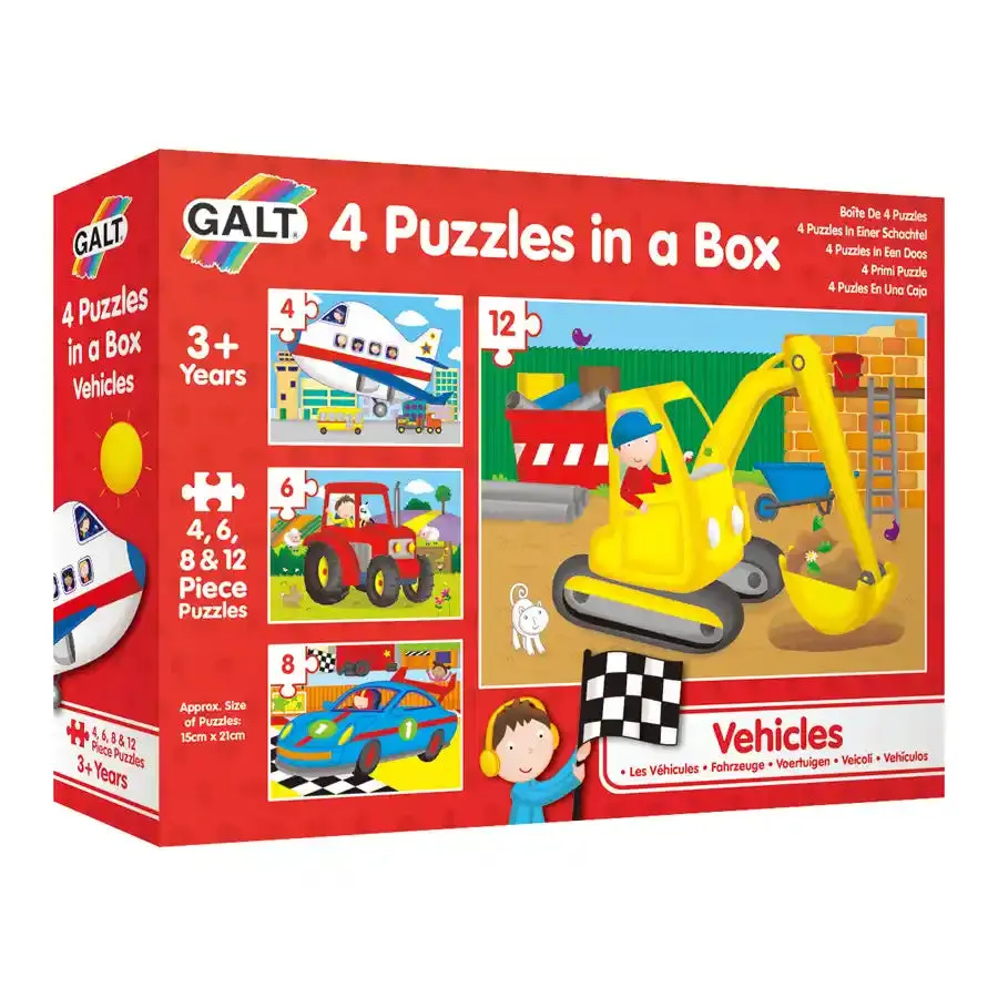 Galt 4 Puzzles In A Box - Vehicles