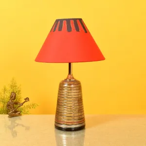 Handcrafted Terracotta Table Lamp with Red Cotton Shade