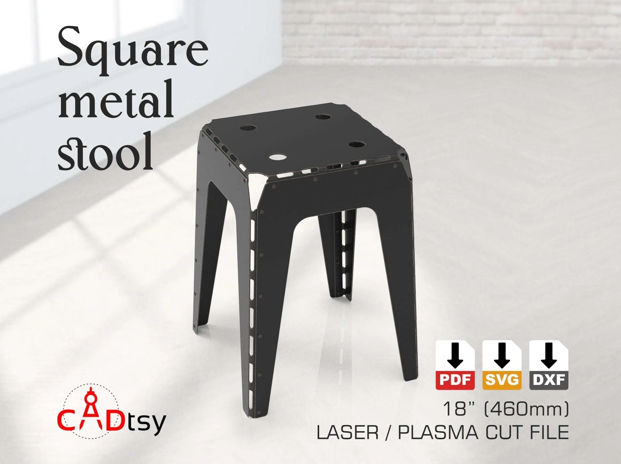 Industrial Metal Stool CNC Laser/Plasma Cutting DXF/SVG Files. Height 460 mm (18")